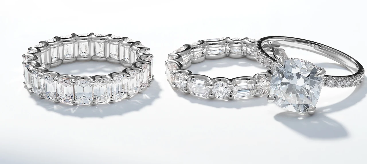 Diamond rings with polished metal and soft shadows